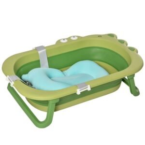 Homcom Ergonomic Baby Bath Tub for Toddler with Baby Cushion – Green
